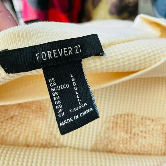 Forever 21 Ribbed Free Spirit Graphic Top Waffle Knit Taupe Faded Retro Size L - Picture 7 of 8